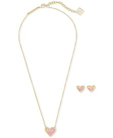 Illusion Stone Heart Pendant Necklace & Stud Earrings Set