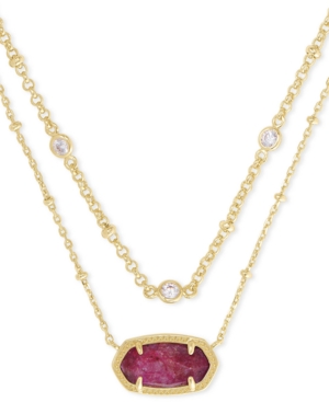 image of Kendra Scott 14k Gold-Plated Cubic Zirconia & Raspberry Labradorite Layered Pendant Necklace, 18