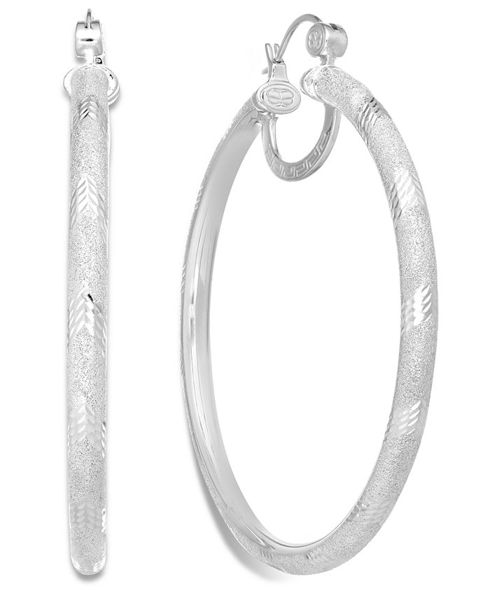 Platinum Over Sterling Silver Earrings, Laser and Diamond-Cut Extra Large  Hoop Earrings