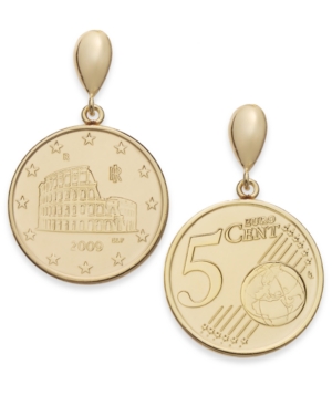 image of Vermeil Engraved Euro Coin Drop Earrings