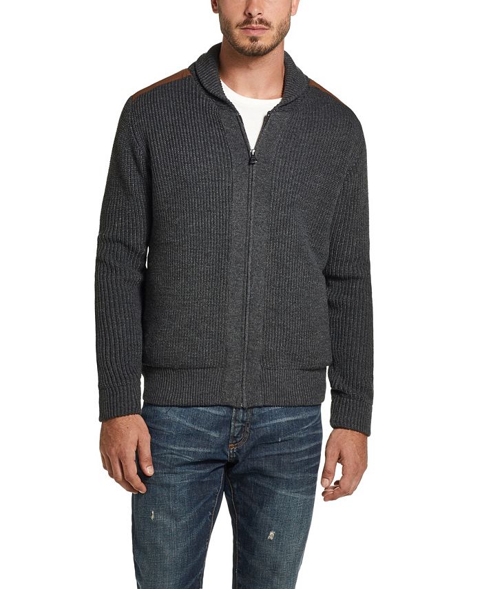Weatherproof Vintage Men's FZ Sweater Jacket with Suede Patches - Macy's