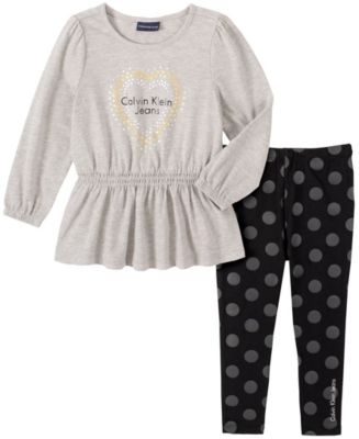 Calvin Klein Toddler Girl's 2Pc Ruffled Tunic & Printed Leggings Set Black Multi  Size 3T