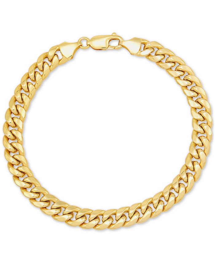 Italian Gold Miami Cuban Link Chain Bracelet (7mm) in 10k Yellow Gold or