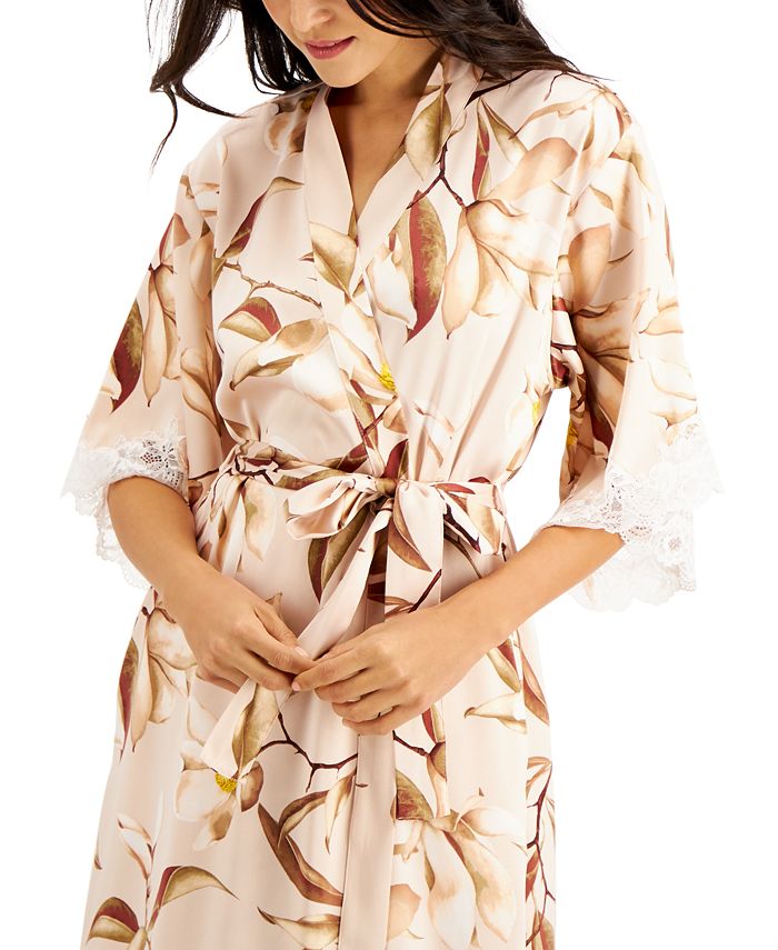 INC International Concepts LaceTrim FloralPrint Long Wrap Robe