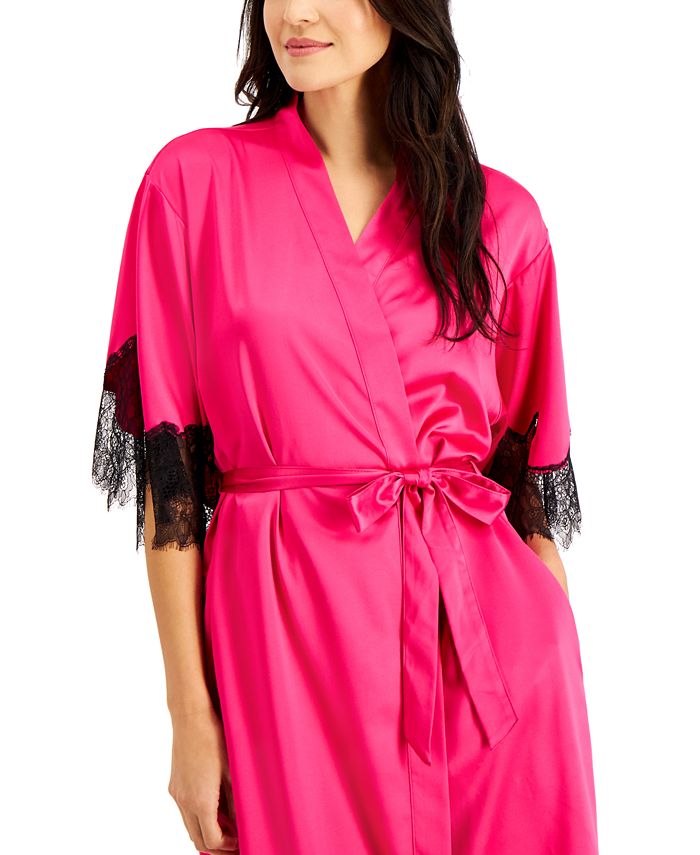 INC International Concepts LaceTrim Satin Wrap Robe, Created for Macy