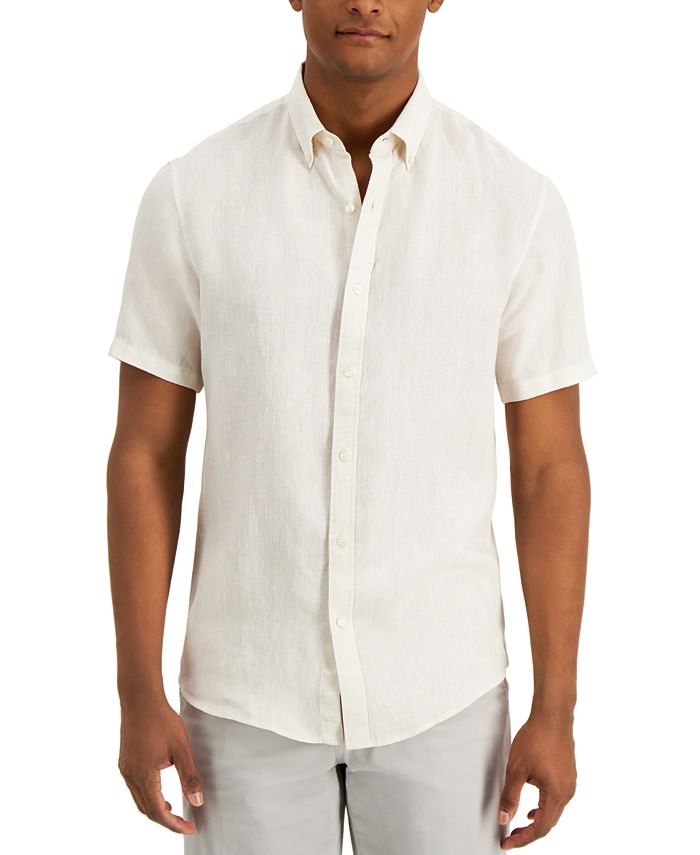 Michael Kors Men's Slim-Fit Linen Short-Sleeve Oxford Shirt - Macy's