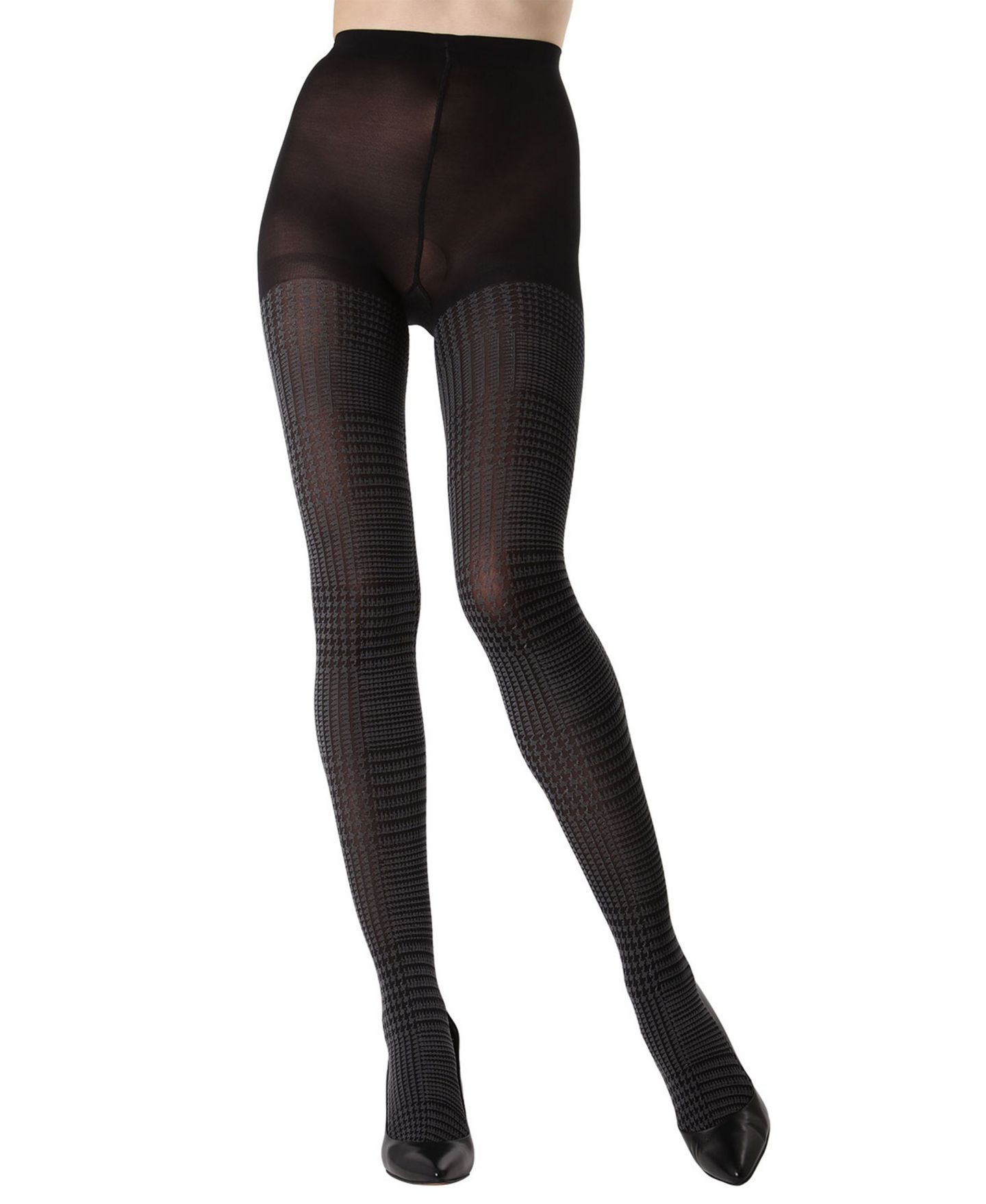 Женские колготки MeMoi Glen Plaid Pattern Opaque Tights, цвет: Чёрный / Серый — фото 3