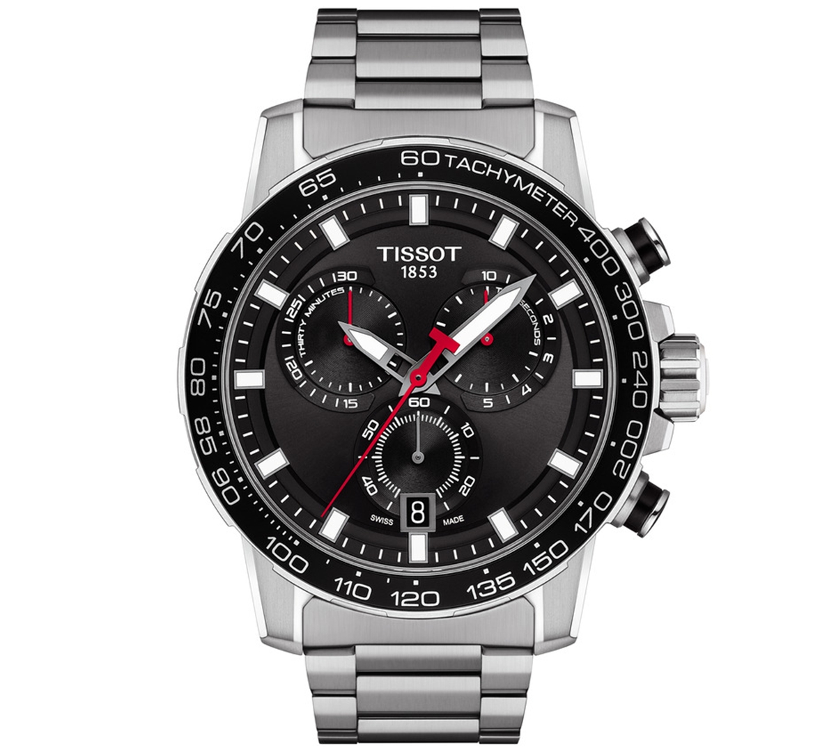 Men's Swiss Chronograph Supersport Stainless Steel Bracelet Watch 45.5mm - Black