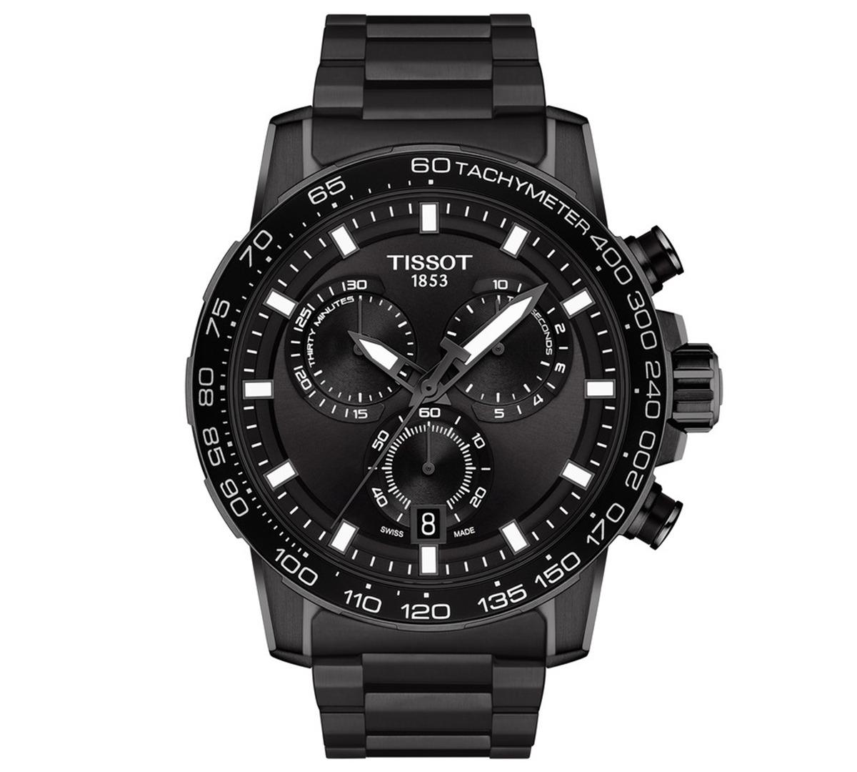 Men's Swiss Chronograph Supersport Black Stainless Steel Bracelet Watch 45.5mm - Black