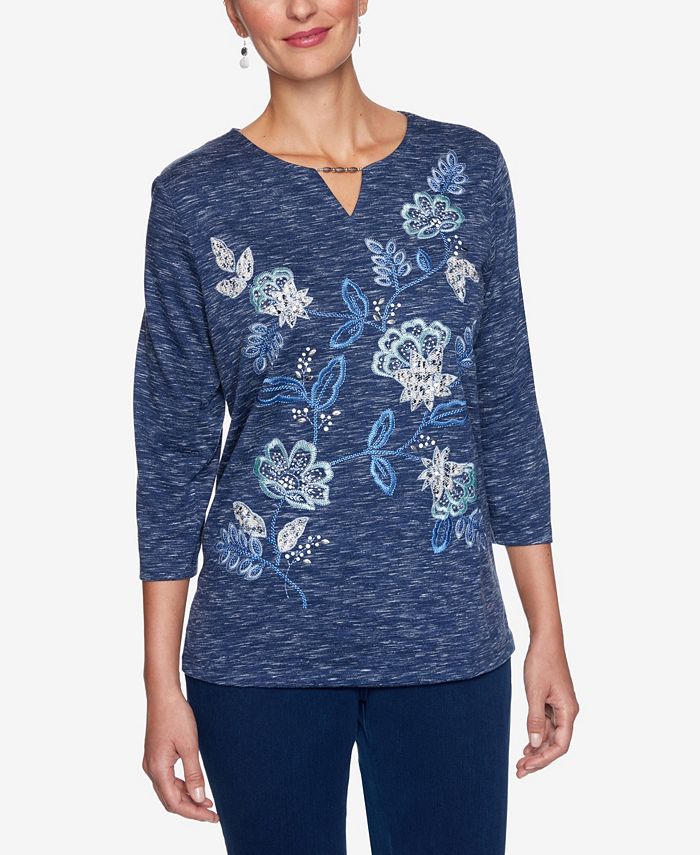 Alfred Dunner Haut brodé floral pour femme, ivoire, Grand