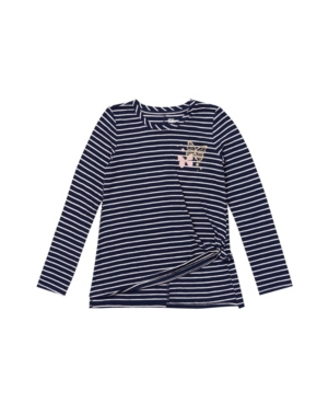 image of Big Girls Long Sleeve Side Tie Striped Tee
