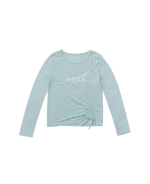 image of Big Girls Long Sleeve Ruched Side Tie Nasa Graphic Tee