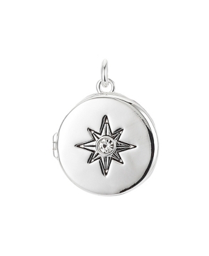 image of Fine Silver Plated Round Crystal Star Locket Charm