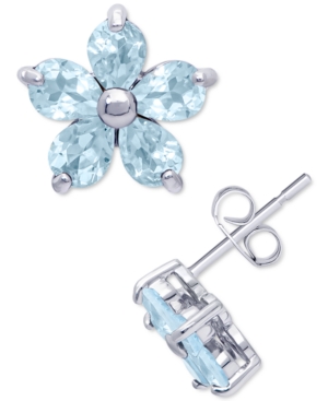 image of Blue Topaz Flower Stud Earrings (1-1/10 ct. t.w.) in Sterling Silver