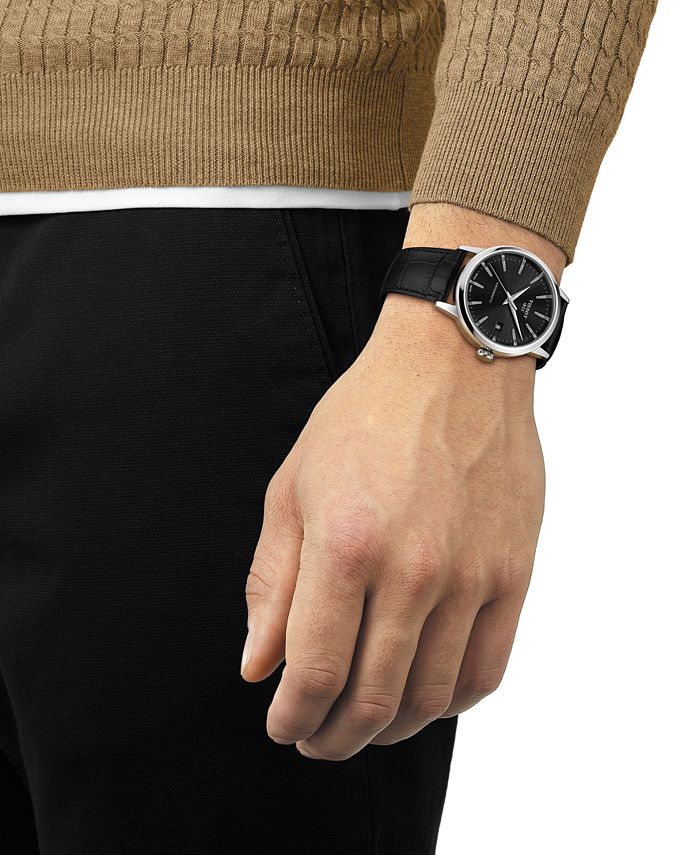 Tissot - Men's Swiss Automatic Classic Dream Black Leather Strap Watch 42mm