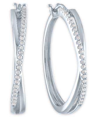 macy's silver diamond hoop earrings