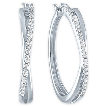 Macy's Diamond Crossover Hoop Earrings (1/4 ct. t.w.) in Sterling Silver