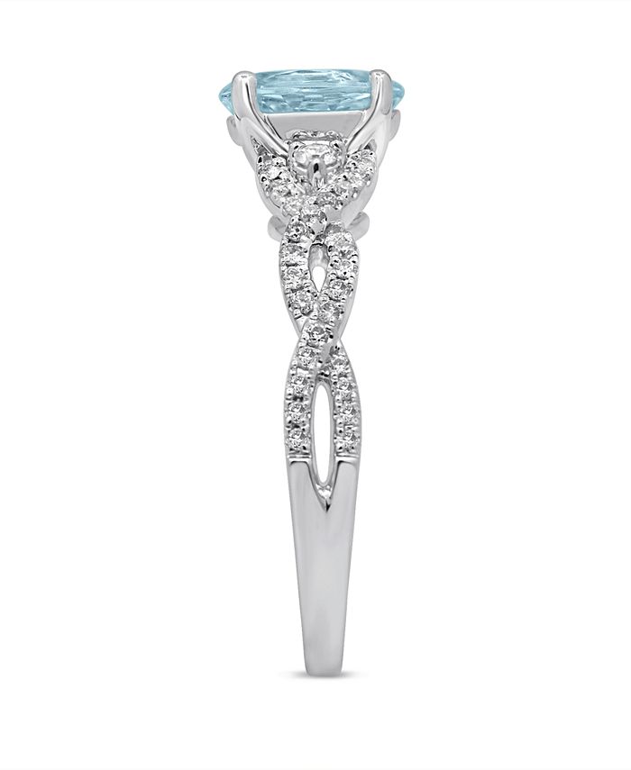 Macy's - Aquamarine (1 ct. t.w.) & Diamond (1/4 ct. t.w.) Engagement Ring in 14k White Gold