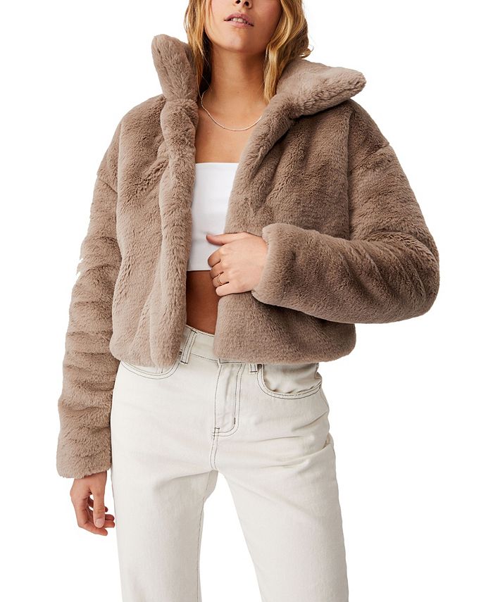 COTTON ON Women's Cropped Faux Fur Coat & Reviews - Coats - Juniors ...