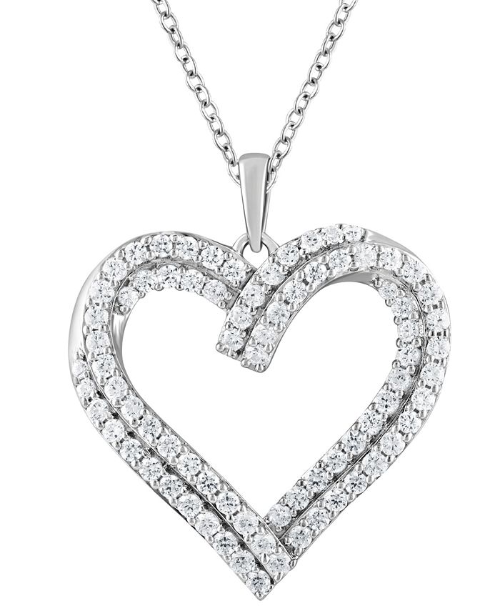 Macy's - Diamond Heart 18" Pendant Necklace (1 ct. t.w.) in 10k White Gold