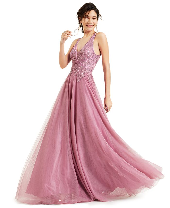 Say Yes to the Prom Juniors' Tulle Embroidered Gown, Created for Macy's ...