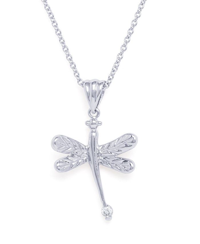 Macy s Cubic Zirconia Dragonfly Pendant Necklace in Silver Plated