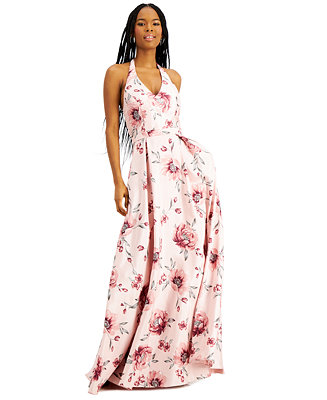 City Studios Juniors' Halter Floral-Print Gown, Created for Macy's - Macy's