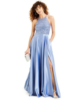 B Darlin Juniors' Sequin Satin Halter Gown, Created For Macy's - Macy's