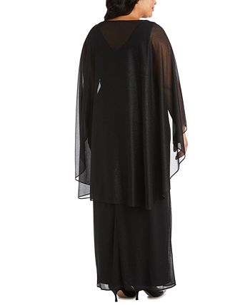 R&M Richards Women's Plus Size Cold Shoulder Dress – 3/4 Sleeve, Empire Waist, Floor Length (Navy, Size 22)