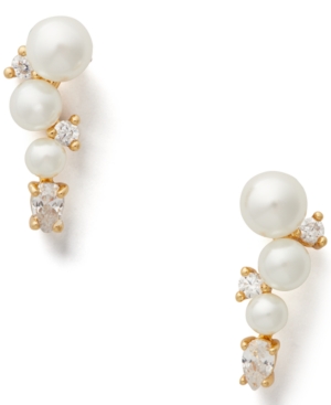 image of Kate Spade New York Gold-Tone Crystal & Imitation Pearl Climber Earrings
