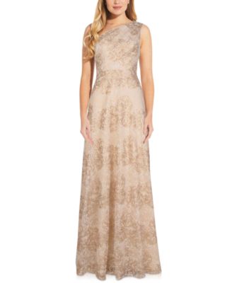 adrianna papell one shoulder embellished gown