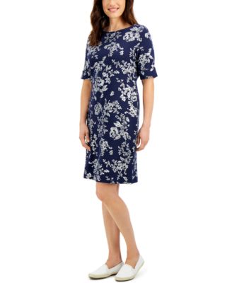 Karen Scott - Striped Boat-Neck Dress