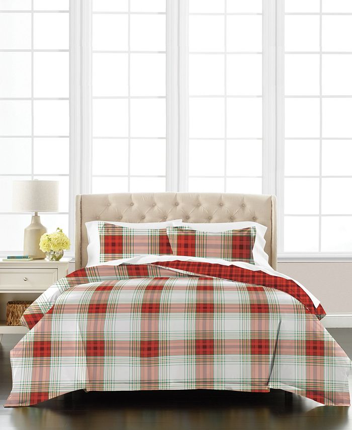 Martha Stewart Collection Plaid Percale 3Piece Full/Queen Comforter Set, Created for Macy's