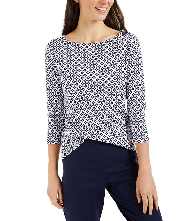 Charter Club Petite Cotton Iconic-Print Top, Created for Macy's - Macy's