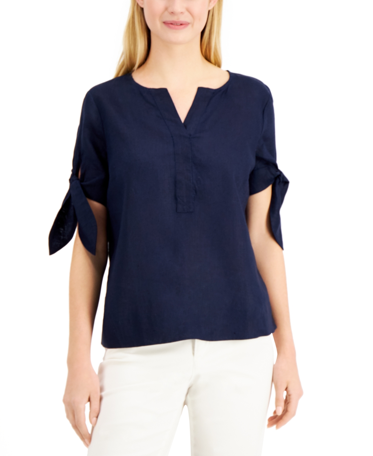 Charter Club Women's Printed Woven Button-up shirt, Intrepid Blue