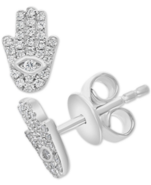 image of Effy Diamond Hamsa Hand Stud Earrings (1/6 ct. t.w.) in Sterling Silver