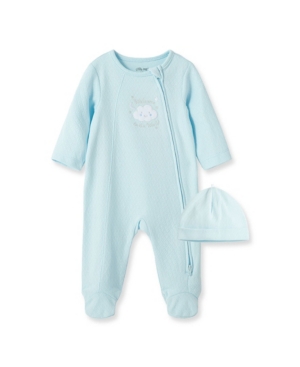 Shop Little Me Baby Boys New World Boy Footed Coverall With Hat, 2 Piece Set In Light Blue