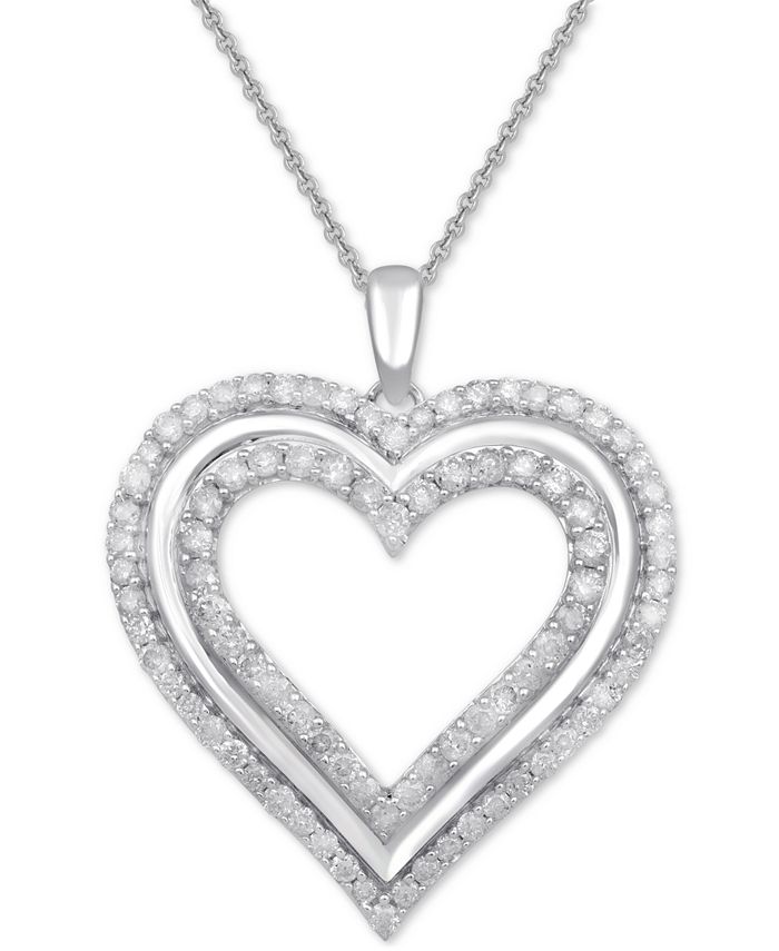 Macy's Diamond Double Heart Pendant Necklace (1 ct. t.w.) in Sterling ...
