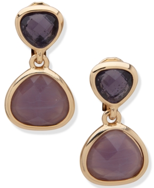 image of Anne Klein Gold-Tone Purple Double Drop Clip-On Earrings