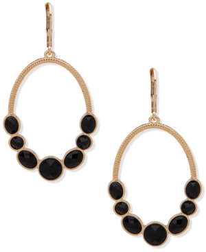 image of Anne Klein Gold-Tone Jet Stone Oval Drop Earrings