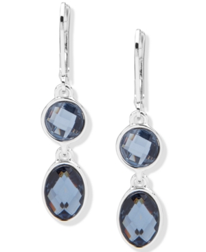 image of Anne Klein Silver-Tone Blue Stone Double Drop Earrings