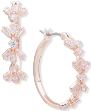 image of Anne Klein Baguette Cluster Medium Hoop Earrings, 1