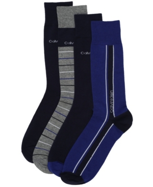 Calvin Klein Men's 4-Pack Vertical Striped Logo Dress Socks