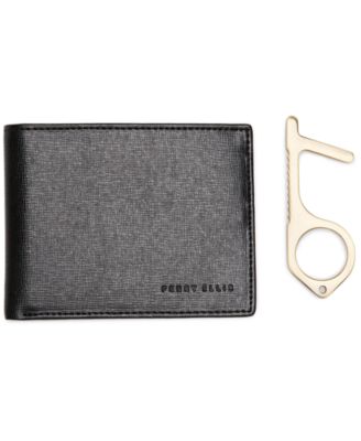 Perry Ellis Portfolio - Men's Saffiano Faux-Leather Bifold Wallet with Multitool