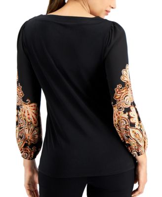JM Collection Printed-Sleeve Top, Created for Macy's