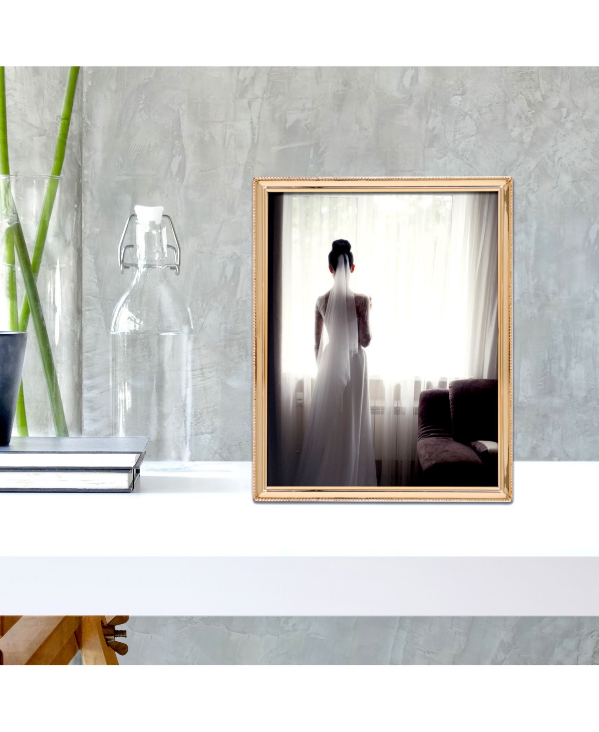 Polished Metal Picture Frame - Bead Border Design, 8" x 10"