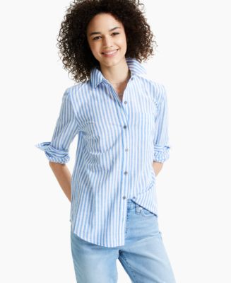 Style & Co Petite Striped Boyfriend Shirt, Created for Macy's - Macy's