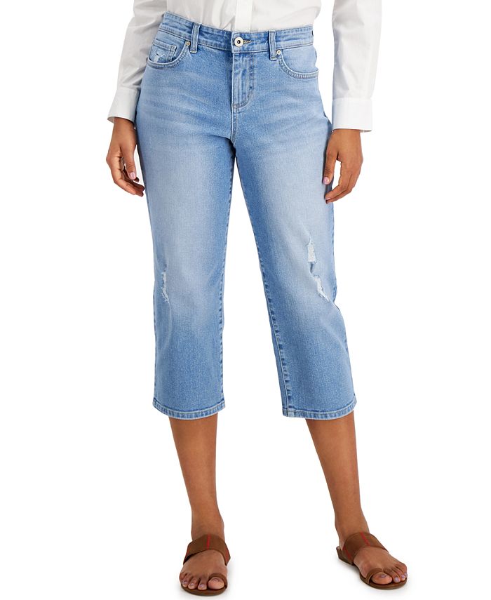 Style & Co Petite Curvy Ripped Capri Jeans, Created for Macy's - Macy's