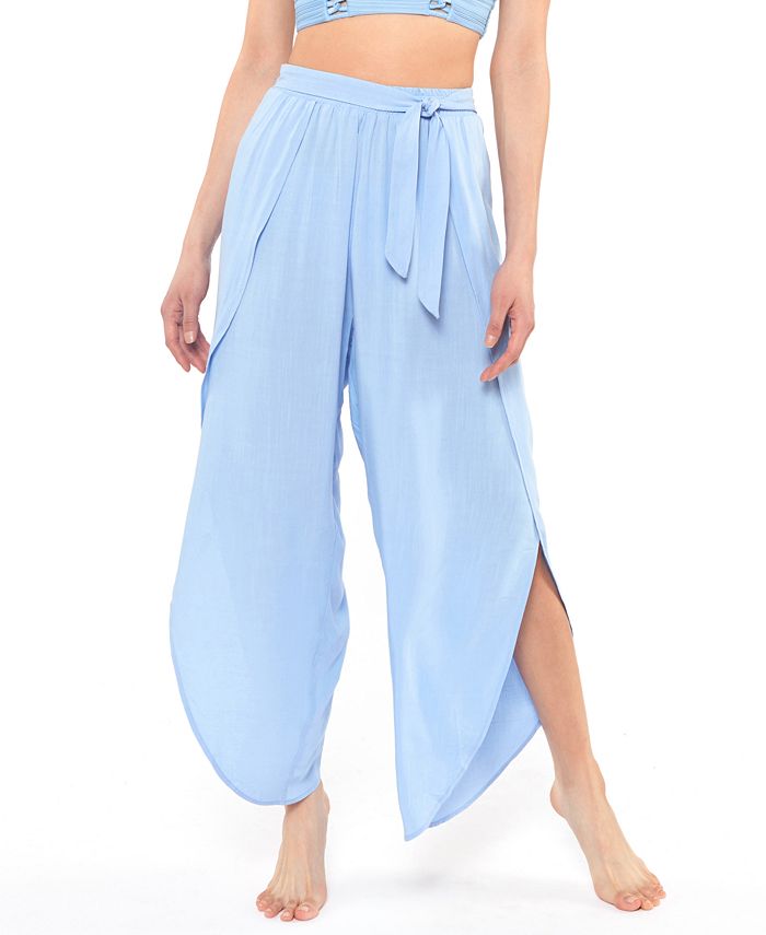 Jessica Simpson Solid Tie-Waist Cover-Up Beach Pants - Macy's