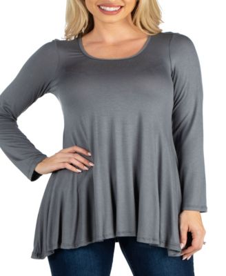 Long Sleeve Solid Color Swing Style Flared Tunic Top